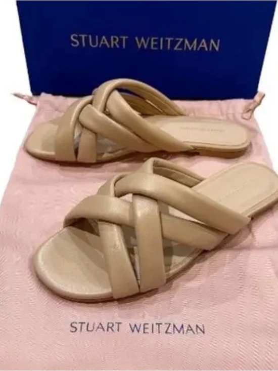 Stuart Weitzman Shoes - Stuart Weitzman Nude/Tan Braided crossover Slide Sandal, new, sz 7 cute!